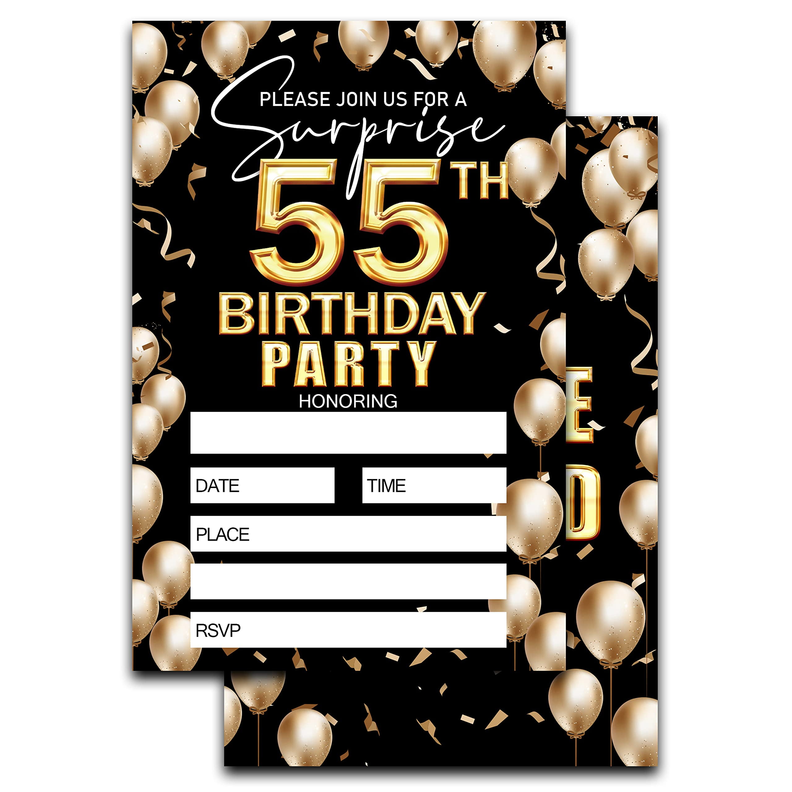 55th Birthday Invitation - Black And Gold Birthday Invite - Birthday Invite Ideas For Adult Woman and Man - 20 Fill-in Invitation Cards With 20 Envelopes -TH010 - Walmart.com